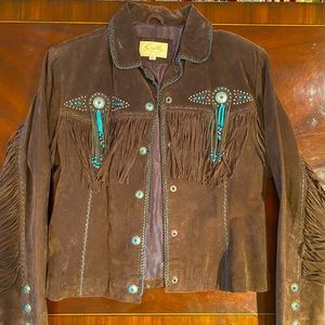 Scully Fringe and Beaded Boar Suede Leather Jacket